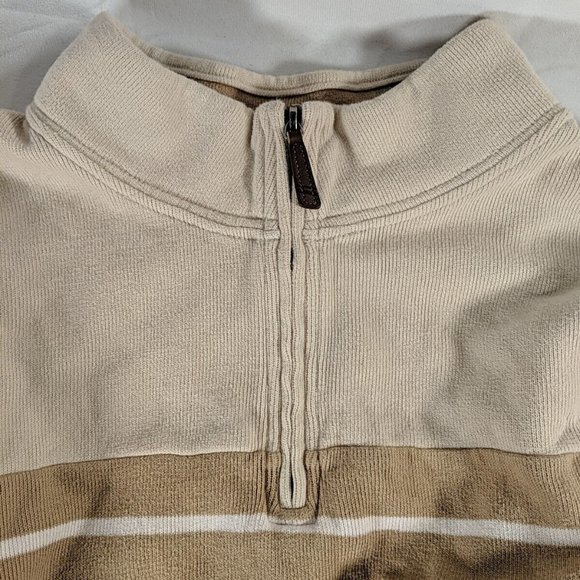Land's End Quarter 1/4 Zip Pullover Sweater Beige Tan Striped Long Sleeve XXL 2X - Picture 3 of 14